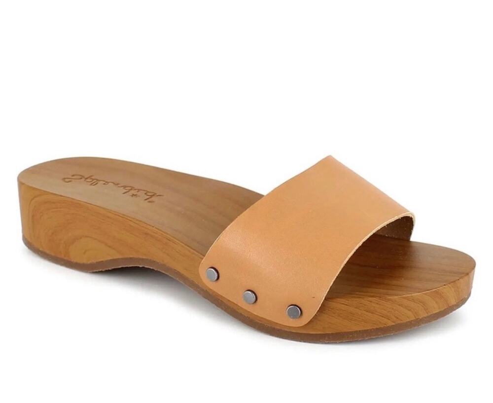 Splendid Women’s Heather Leather Wood Slide Clog Sandals Tan Brown Size 9.5M